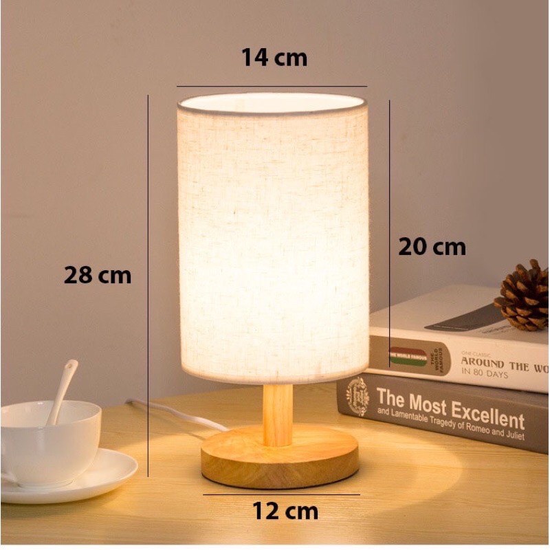 Đèn ngủ để bàn thân gỗ phong cách Bắc Âu bóng led siêu tiết kiệm