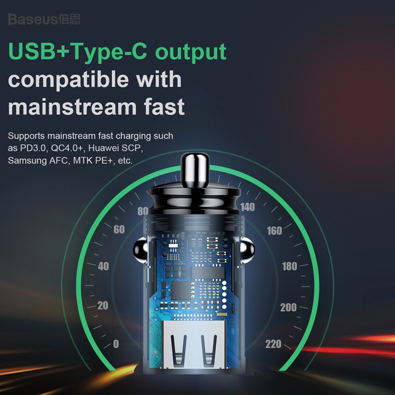 Sạc điện thoại 2 cổng USB A 5V và USB C trên ô tô - Baseus Circular Plastic A+C 30W