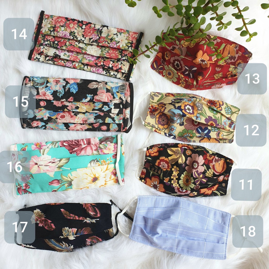 Khẩu trang nam nữ unisex vải cotton 100% Hàn Quốc xếp li hoa văn mùa hè Hawaii JM3