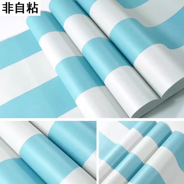 Giấy dán tường sọc xanh trắng khổ rộng 53 cm( giấy ko sẵn keo cần dùng keo dán giấy riêng)