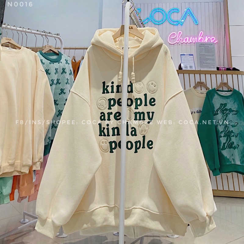 [N0016]🏡 Áo HOODIE nỉ bông dày thêu mặt cười in KIND PEOPLE form rộng (Có sẵn/ảnh thật) | BigBuy360 - bigbuy360.vn