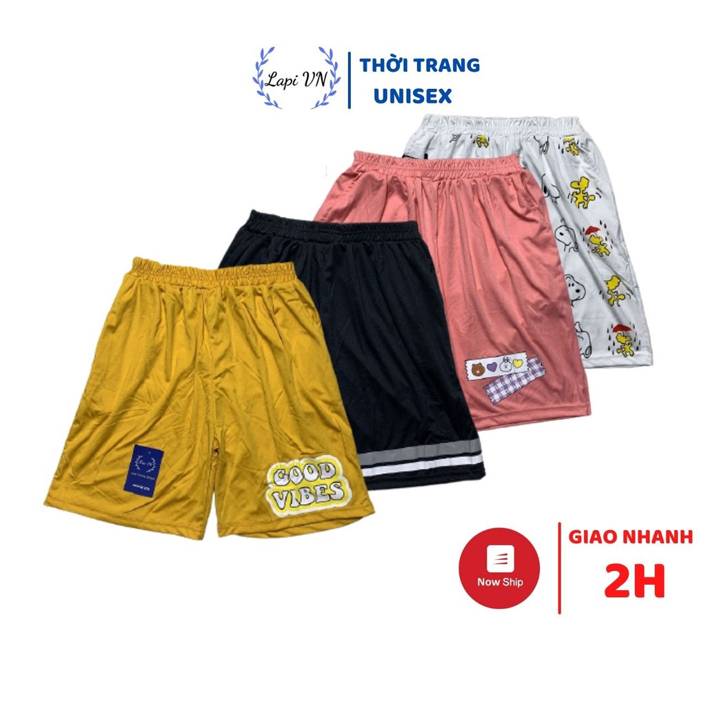 Quần Short Lửng Cartoon Mặc Nhà Lapi VN Thun Thể Thao Không Pha Phom Unisex, Nhiều mẫu, Freesize đến 70kg