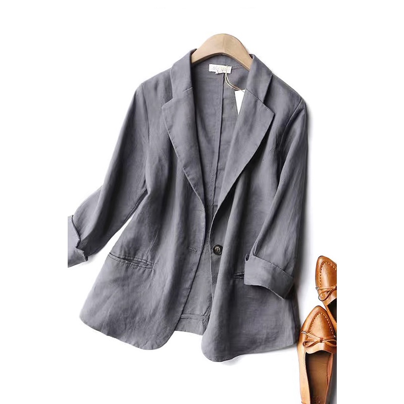 Ice seventh sleeve cotton linen blazer short jacket linen thin tops casual cut mark withdrawal