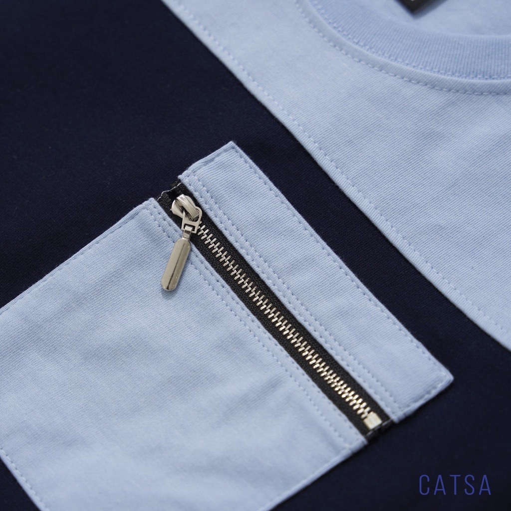 Áo thun cổ tròn phối Oversize vải thun cotton dày dặn, thấm hút mồ hôi CATSA - ATN274