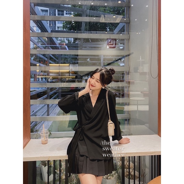 Áo sơ mi vạt chéo thắt nơ chất trượt ulzzang ( Ảnh thật ) | BigBuy360 - bigbuy360.vn