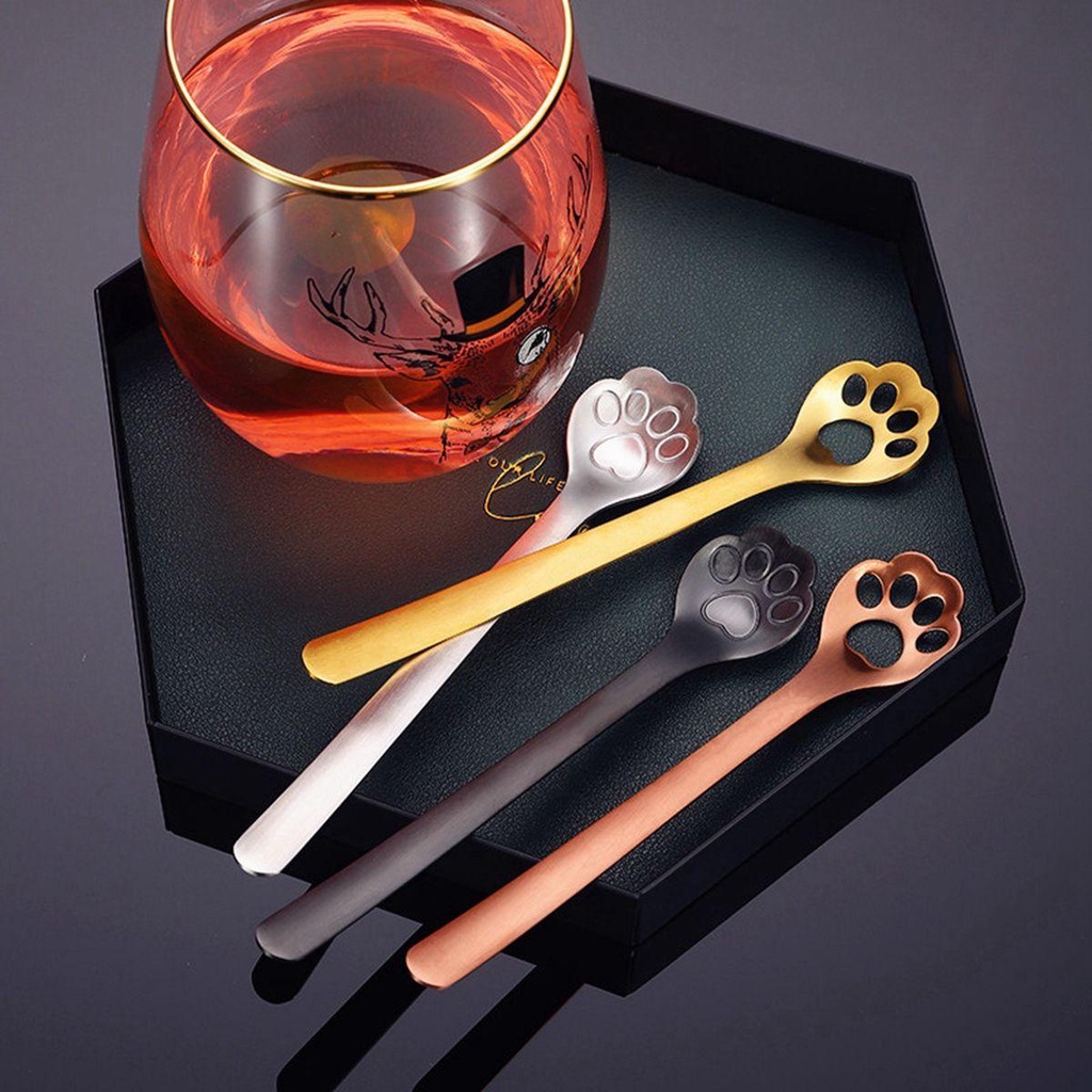 Muỗng Cà Phê Hình Dấu Chân Chó Mèo Bằng Thép Không Gỉ Dễ Thương