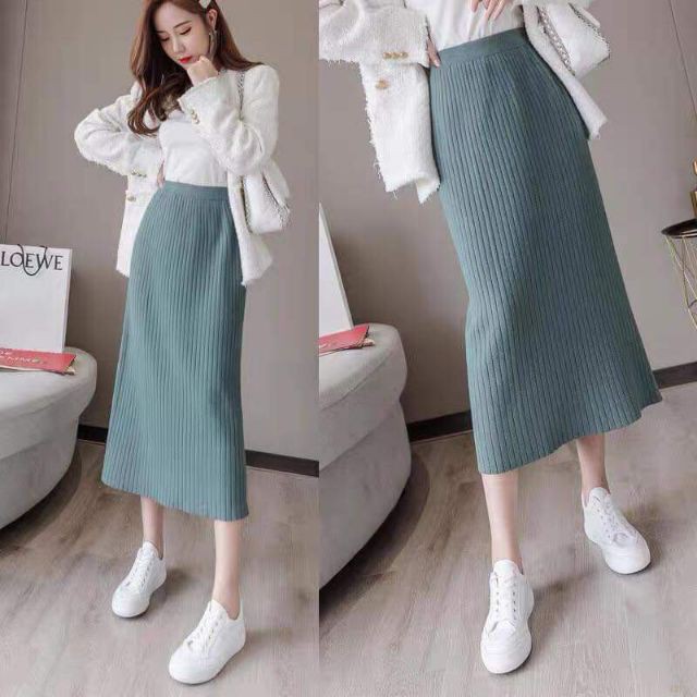 Chân váy len xuông dài