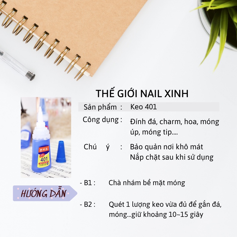 Keo gắn dán móng giả 401 chuyên dụng phụ kiện nail giá rẻ 20g