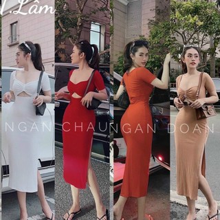 Đầm body xẻ tà hở ngực ( Có Video Thật )