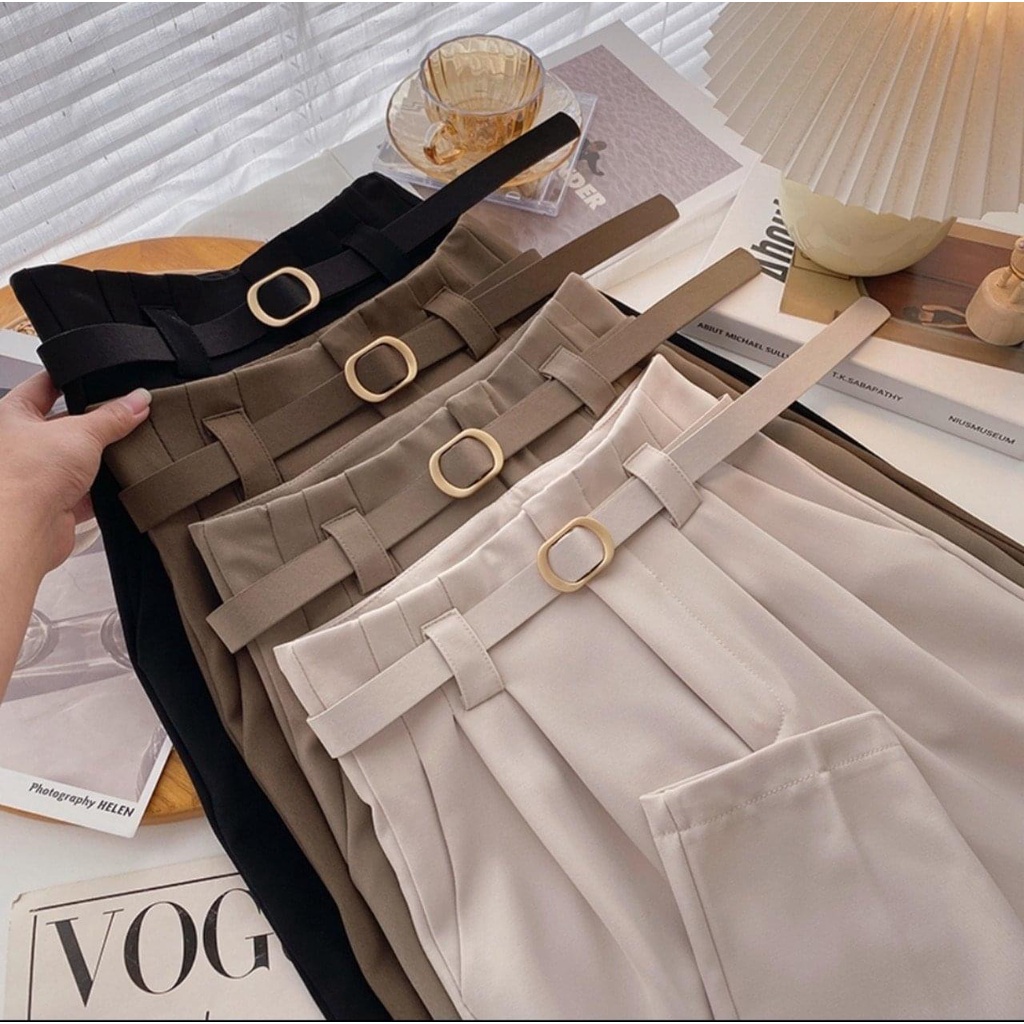 Quần vải nữ cạp cao đi học, quần baggy nữ lưng cao DOLOXI kèm đai Q306