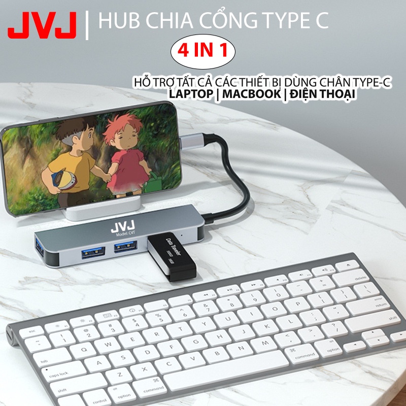 Hub USB typec C4 JVJ 4 trong 1 cổng chuyển đổi chia cổng Type-C/USB sang USB 3.0/2.0 cho MacBook laptop - Bảo hành 2 năm | WebRaoVat - webraovat.net.vn