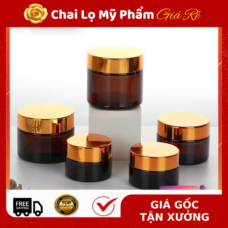 Hủ Đựng Kem ❤ RẺ VÔ ĐỊCH ❤ Hũ Chiết Kem Thủy Tinh Nâu 30g Nắp Vàng, Bạc , lọ chiết mỹ phẩm , phụ kiện du lịch