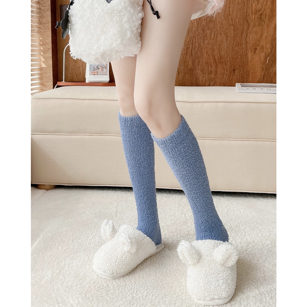 TLB17 Tất len bông cổ cao lông cừu trơn tông màu pastel nhã nhặn chất siêu dày giữ ấm