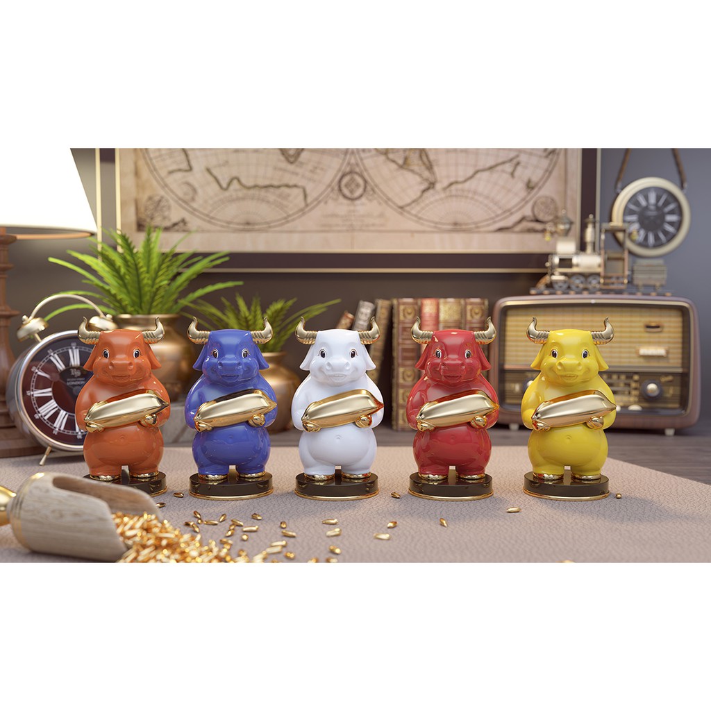 Tượng Trâu Như Ý 10cm Sứ Minh Long nhiều màu, đẹp, sang trọng, quà tặng cao cấp, trang trí nhà cửa, ô tô