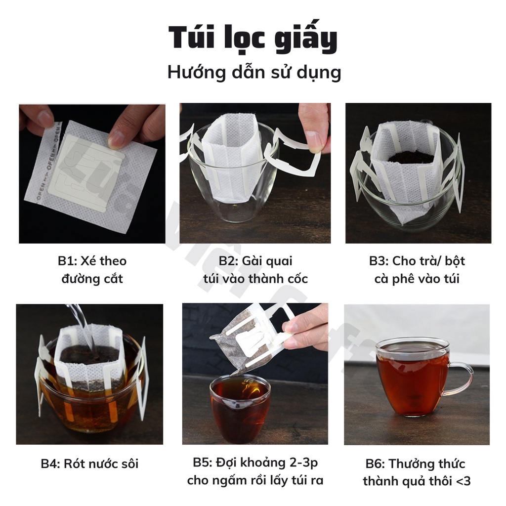 Vỏ phin giấy cafe nguyên chất [SET 50] CÁI túi lọc trà cà phê nguyên chất Robusta và Arabica nhỏ gọn mang đi du lịch