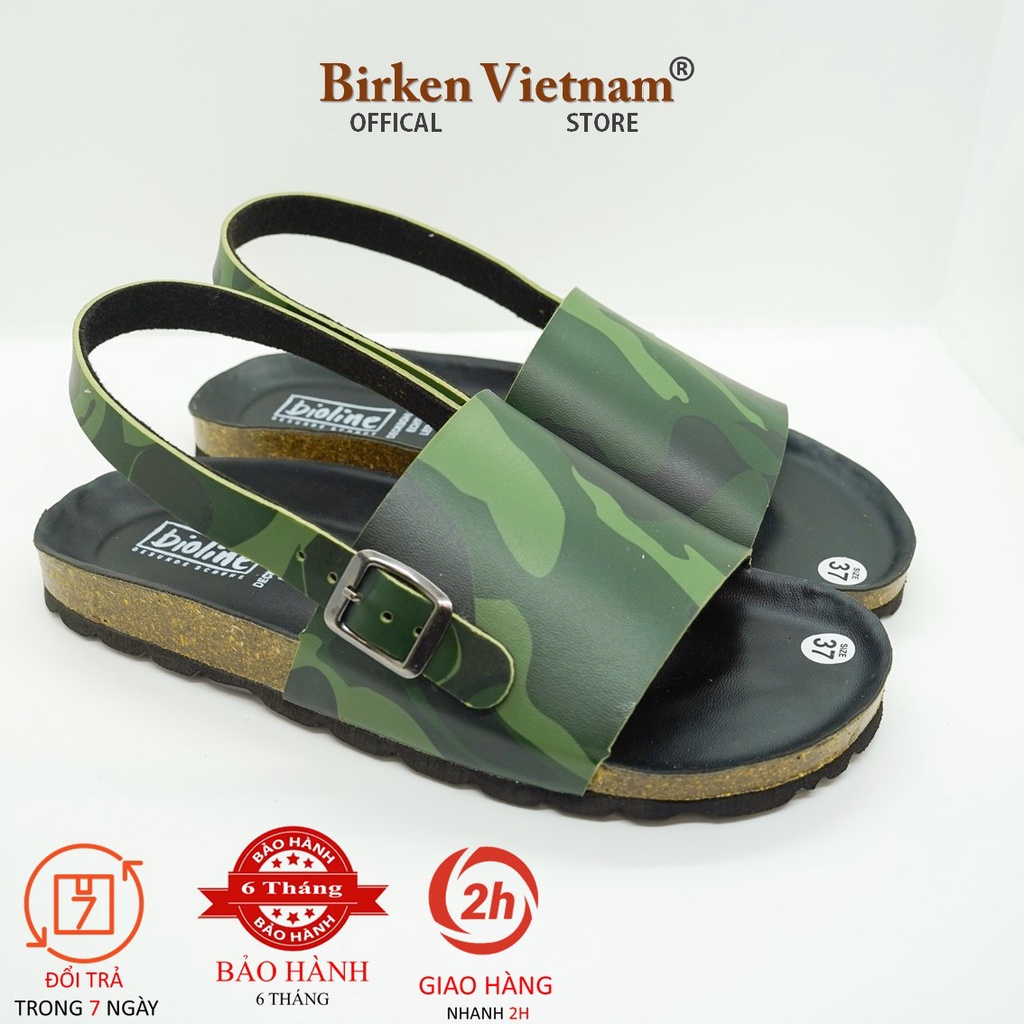 [ New Style ] Mã R22 Sandal ĐẾ TRẤU Da PU Camo Rằn Ri Quai Nguyên Tấm Cách Điệu Unisex Birken Vietnam Bioline