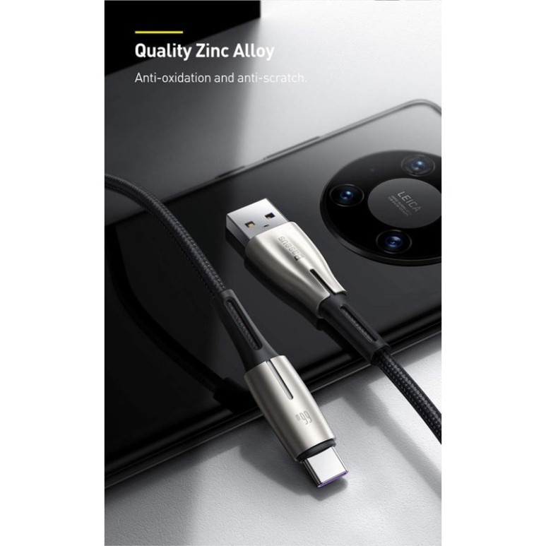 Cáp sạc siêu nhanh báo đèn USB Type-C Baseus Water drop-Shaped Lamp 66w cho Huawei Mate, Samsung, Xiaomi
