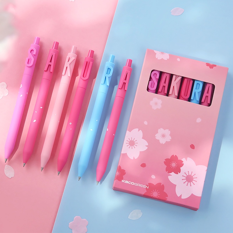 [Hỏa Tốc HCM] Bộ 6 Bút Gel Mực Đen KACO ALPHA Chữ SAKURA - Ngòi 0.5mm
