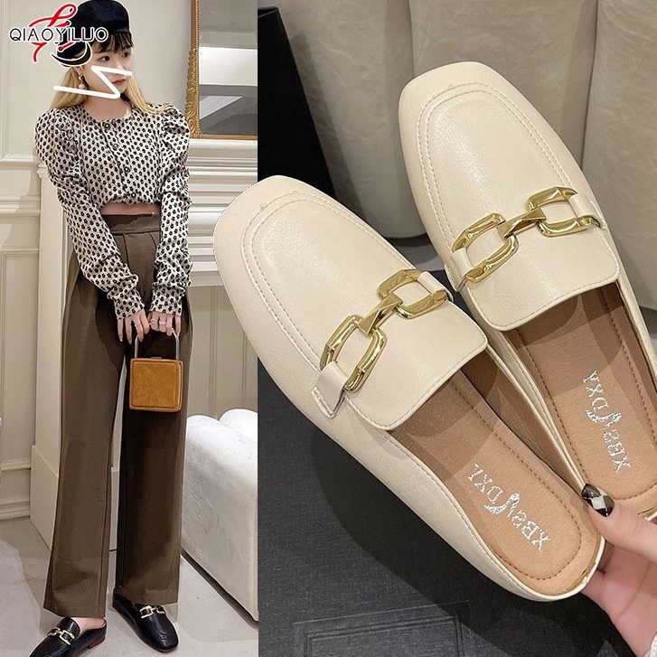 Giày QIAOYILUO xỏ ngón mũi tròn tối giản nhẹ nhàng thoáng khí cho nữ