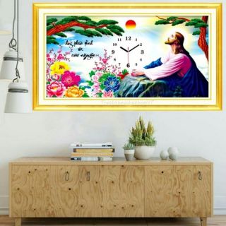 Tranh thêu chữ thập 3D Đồng hồ Chúa Jesus LV3169 _66*38cm