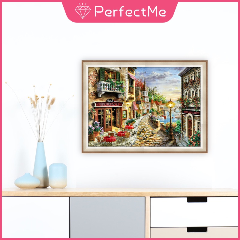 Bộ Tranh Đính Đá Họa Tiết Phong Cảnh Ngoài Trời Độc Đáo Kích Thước 40X30Cm