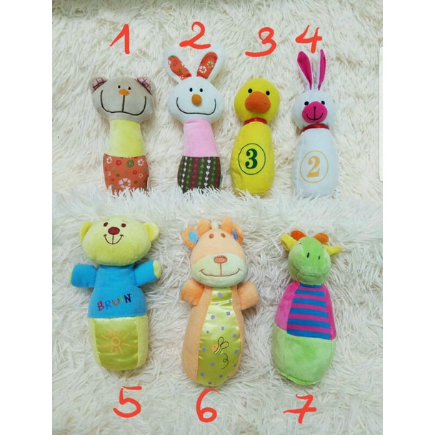 Gấu bông boling cầm tay để bàn cho bé chơi