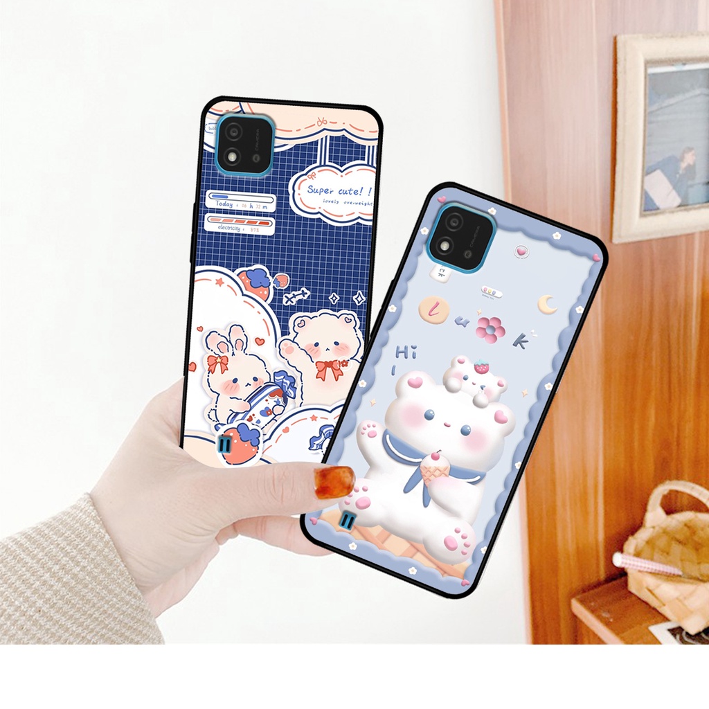 Ốp lưng Realme C20 in hình caro gấu thỏ dễ thương