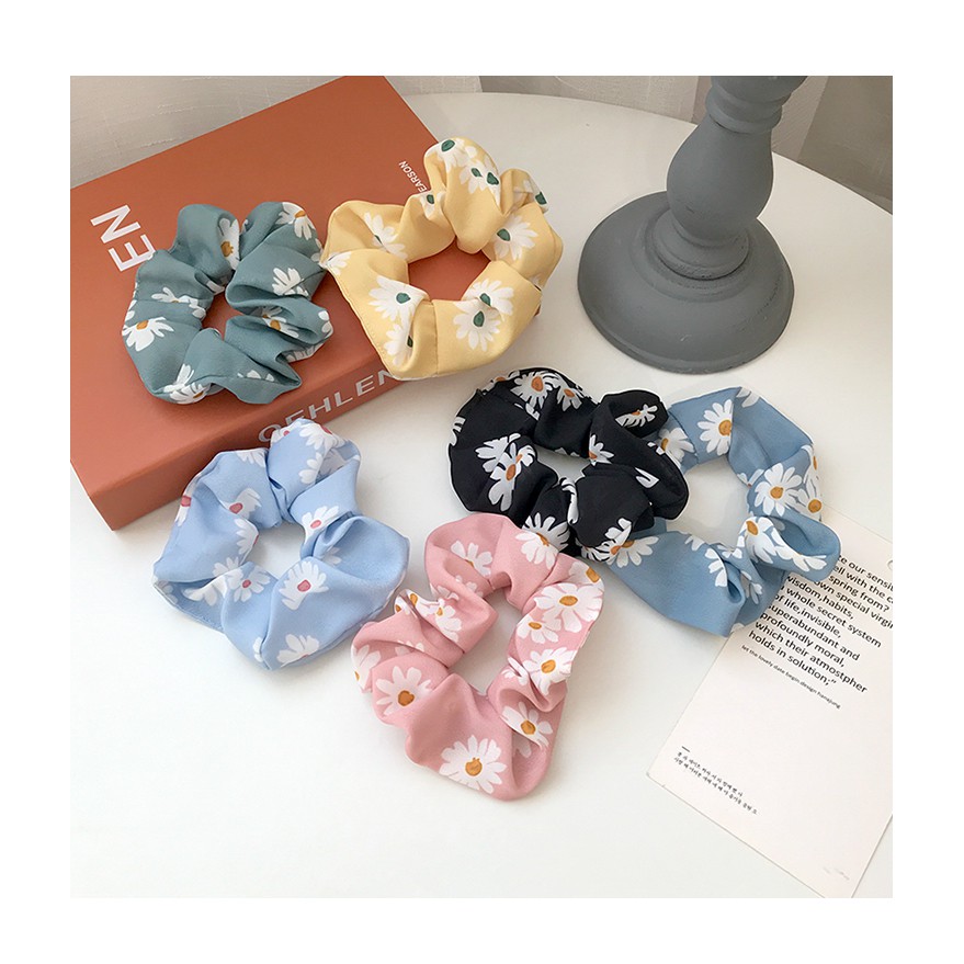 Buộc Tóc SCRUNCHIES Hoa Cúc, Dây Buộc Vải Voan Hàn Quốc Xinh Xắn, Buộc Tóc Vải Nhiều Mẩu