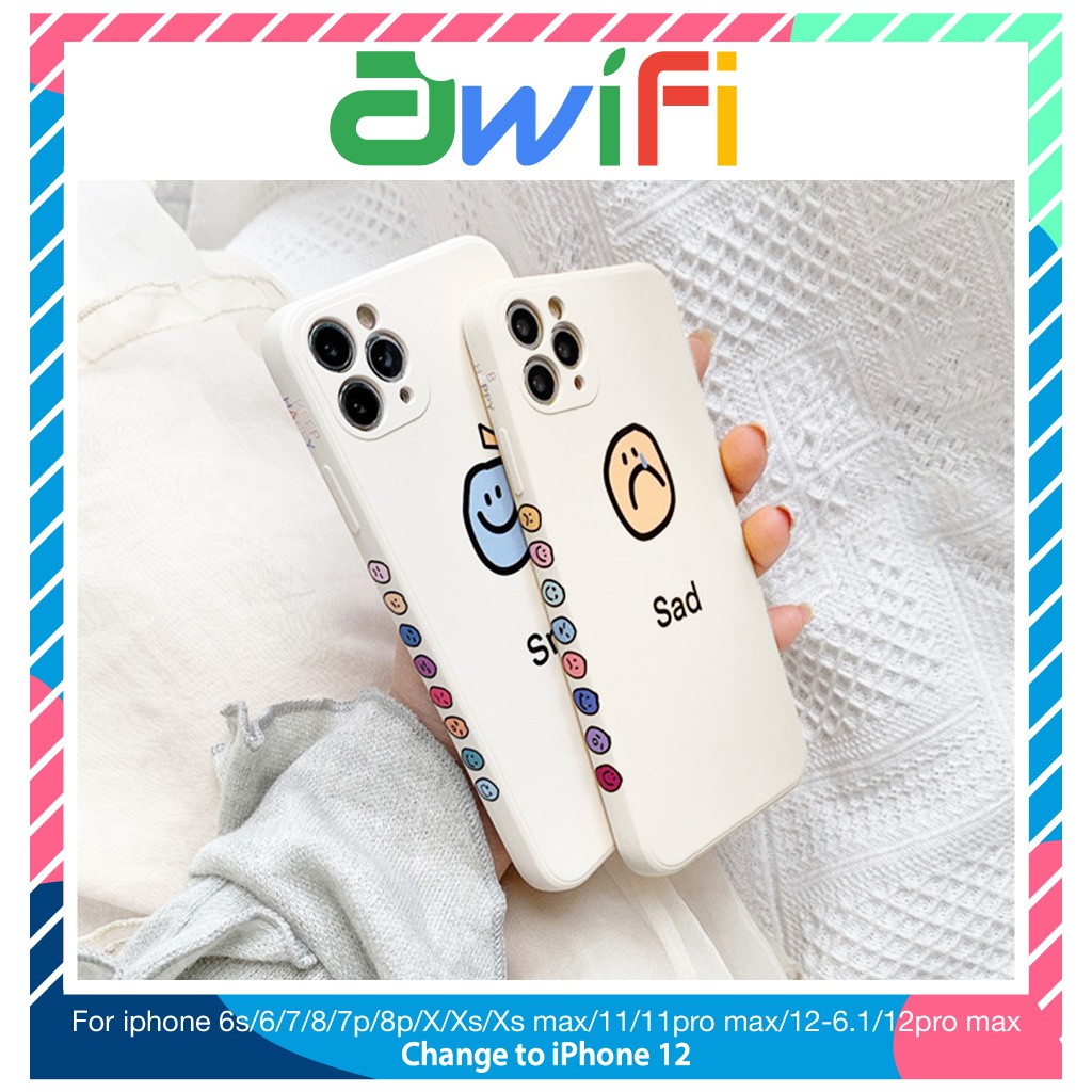 Ốp lưng iphone vuông cạnh hình smile sad 6/6plus/6s/6splus/7/7plus/8/8plus/x/xr/xs/11/12/pro/max/plus/promax -Awifi V5-2