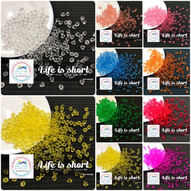 200g Hạt Acrylic Hình Kim Cương Lỗ Xỏ Ngang