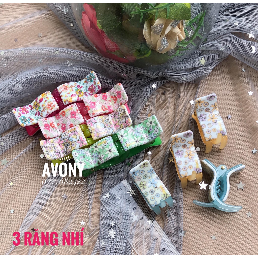 [Nhí[ Kẹp tóc càng cua 3 răng size mini dành cho tóc mỏng in hoa Honey - Gắp tóc