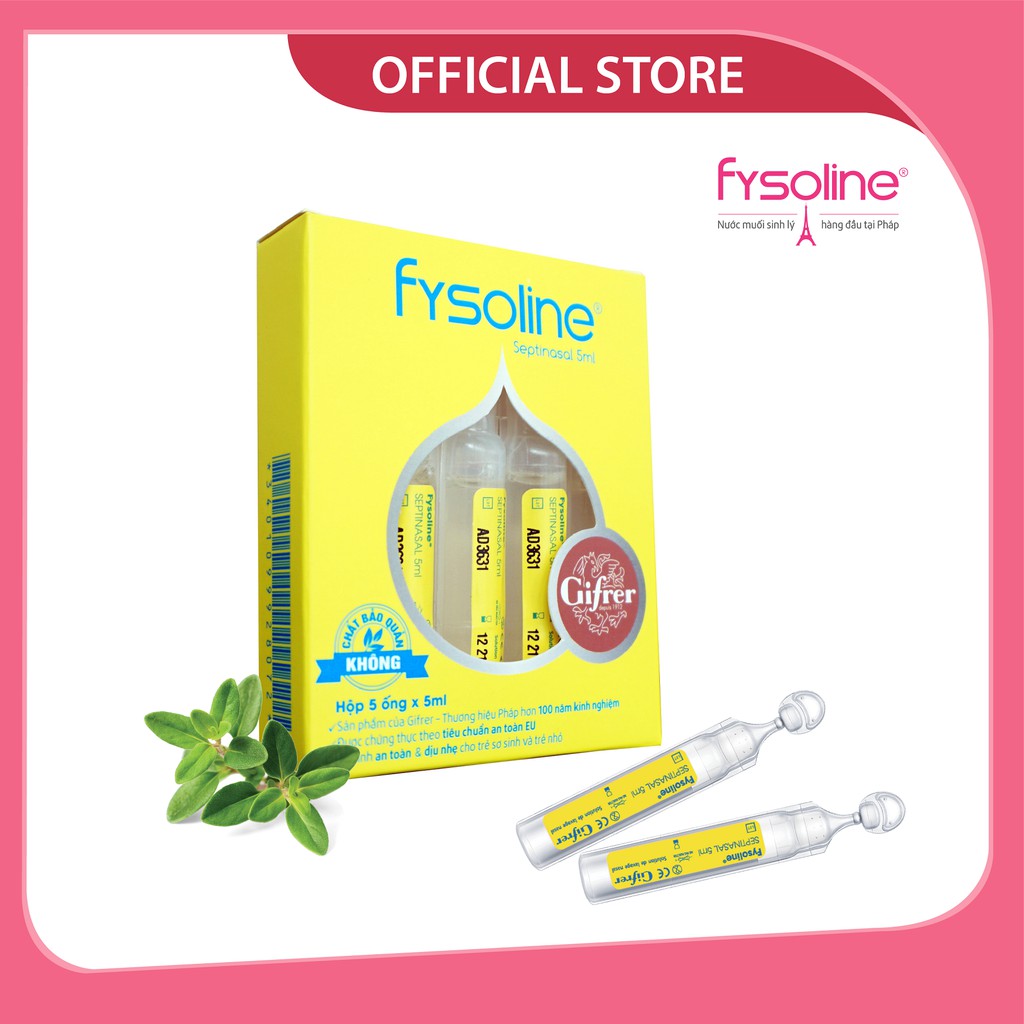 Fysoline - Nước muối sinh lý Kháng khuẩn Pháp - Hỗ trợ nghẹt mũi, viêm mũi, sổ mũi (5 ống)