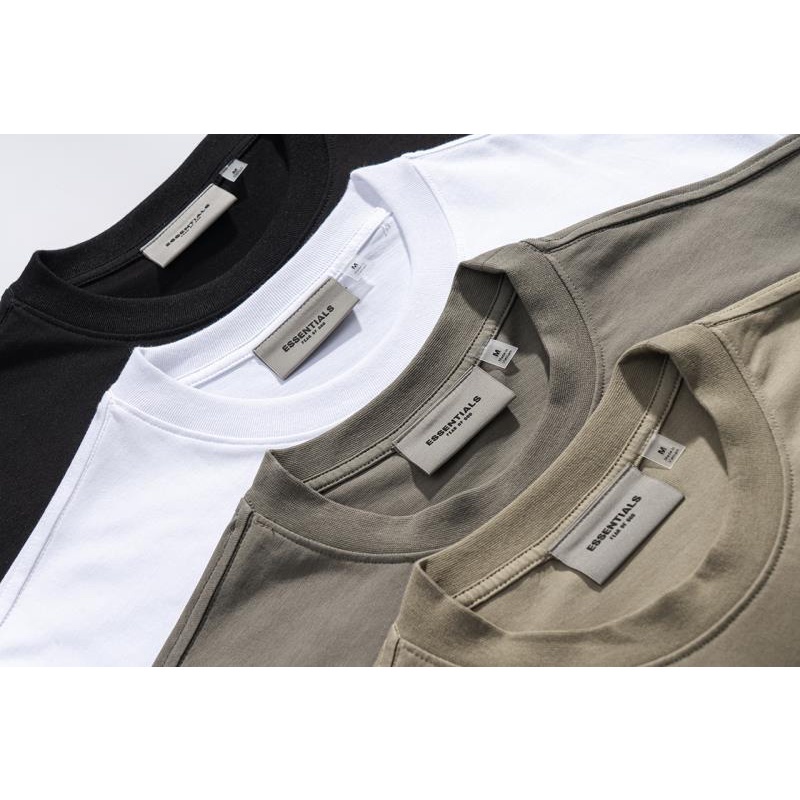 Mới Áo Thun cotton Cổ Tròn Ngắn Tay Dáng Rộng In Chữ fear of god essentials Thời Trang