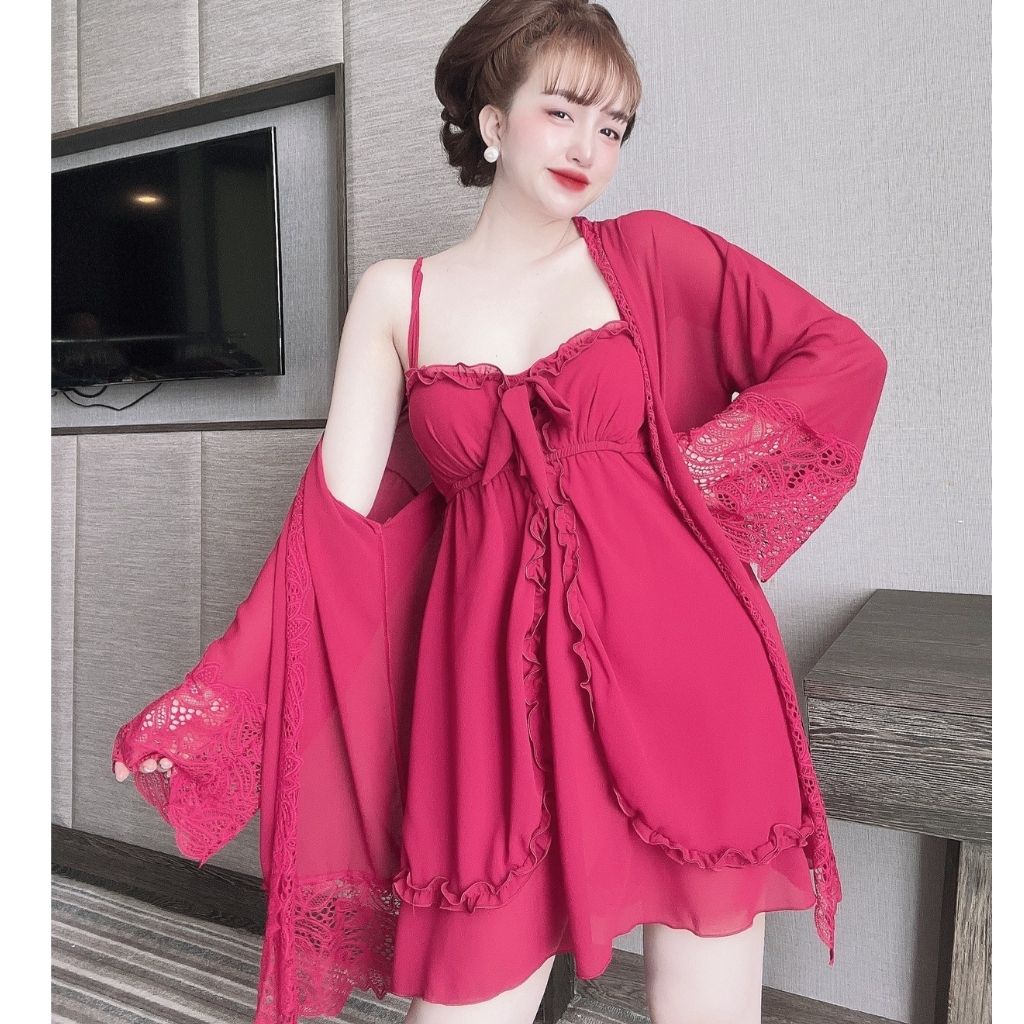 Váy ngủ áo choàng ❣️FREE SHIP❣️ Đầm ngủ sexy lụa Satin Chất Siêu Mát Dáng Siêu Xinh &lt; 63Kg