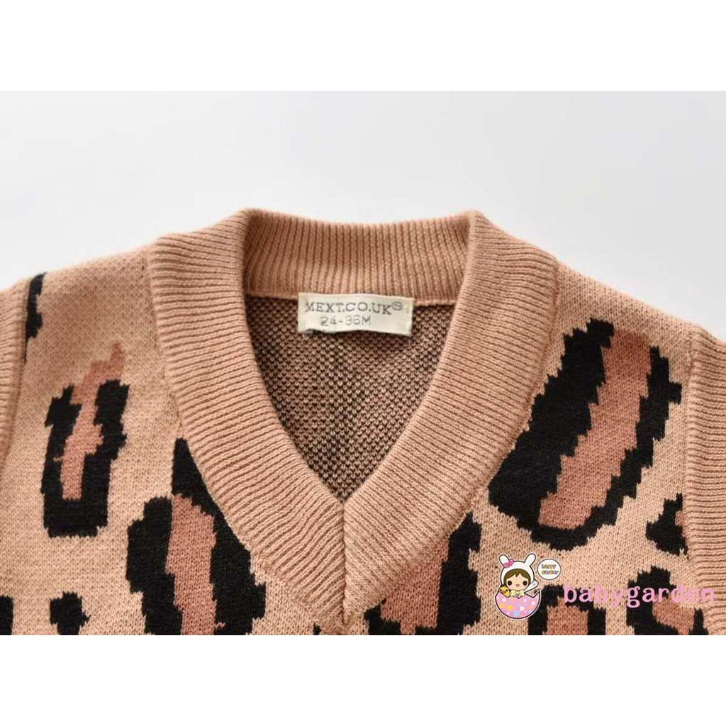 Áo Khoác Len Không Tay Cổ Chữ V Họa Tiết Da Báo Cho Bé Trai