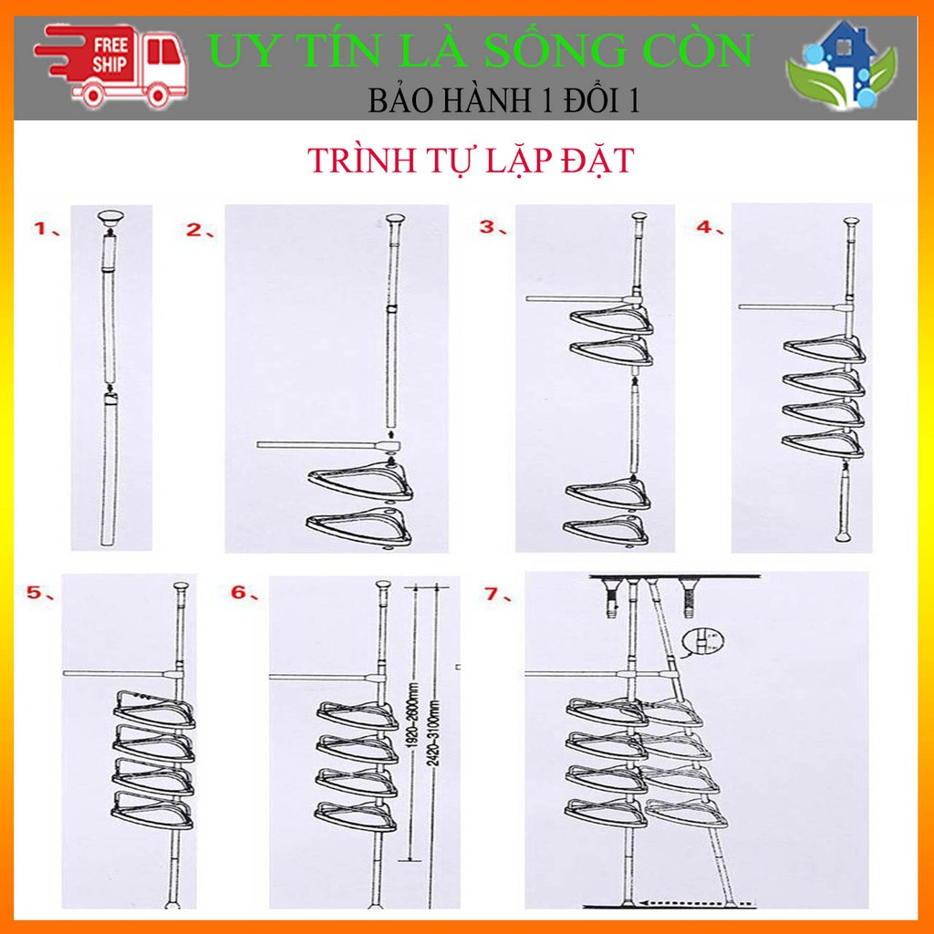 [Có tận 5 kệ treo nhà tắm] Bộ kệ góc rút 5 tầng KT: D36xR24xC (điều chỉnh 180-230cm) đựng đồ nhà tắm, giỏ hoa ban công