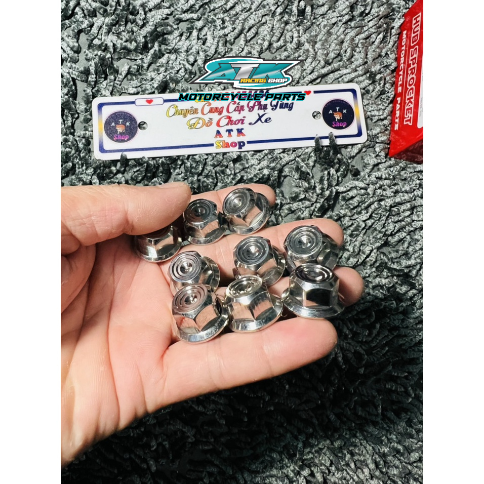 Ốc chân kính gương xe máy trụ V2 10ly mẫu thái salaza găng thuận ngược cho các dòng xe Yamaha Honda inox 304 sáng bóng