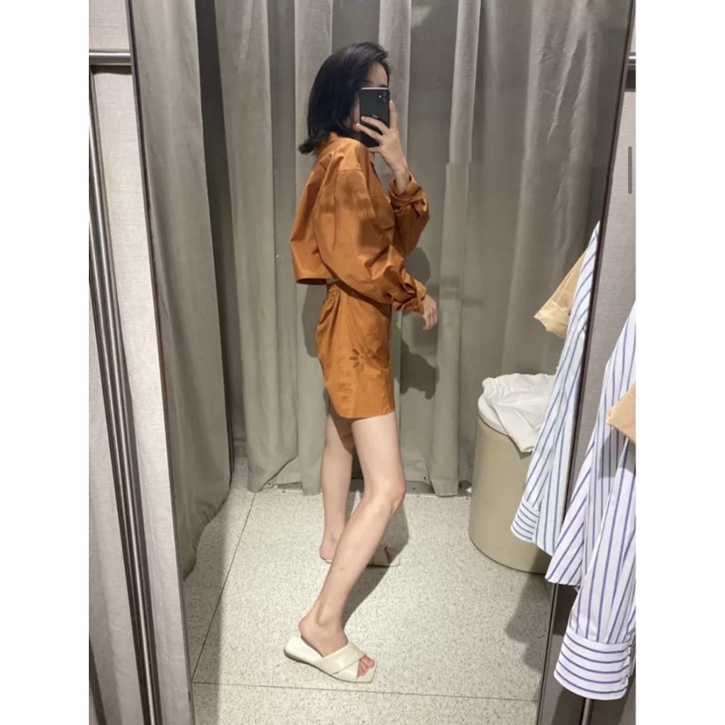 Váy ULZZANG chiết eo màu cam đất