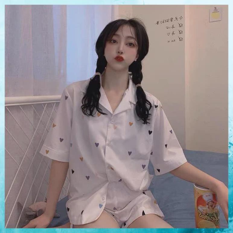 [FreeShip] Bộ PIJAMA Lụa Cao Cấp, Bộ Đồ Ngủ Nữ Trái Tim, Quần Áo Ngủ Nữ Đẹp Form Rộng