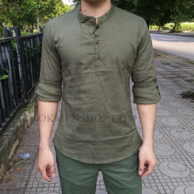 Vải thô/kaki xanh rêu mềm nhẹ may set, áo, decor…