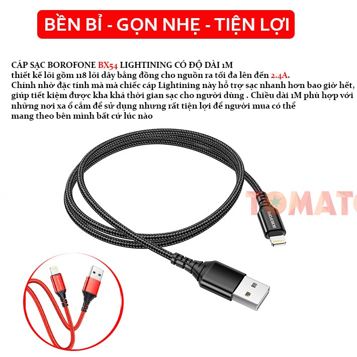 Dây Cáp Sạc IPhone Dây Dù Borofone BX54 Lightining Chính Hãng Sạc Nhanh Cho IPhone, Pin Dự Phòng, Tai Nghe Bluetooth I12