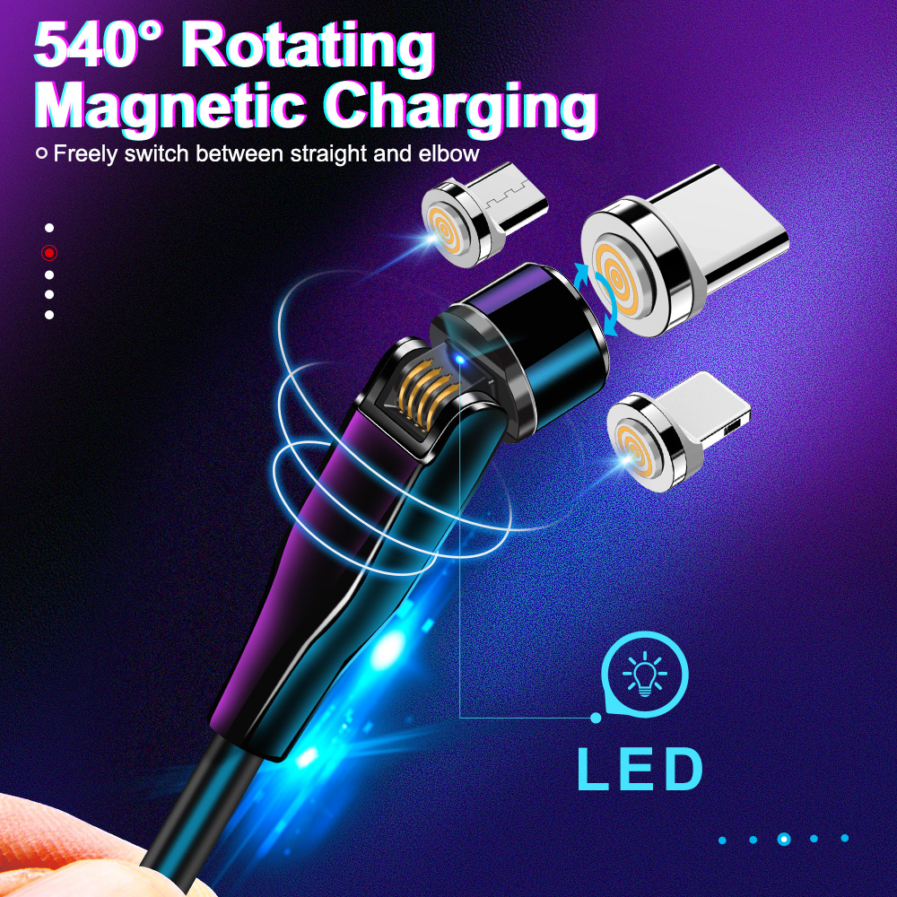 Dây Cáp Sạc Sạc Nhanh Elough Thiết Kế Đầu Nam Châm 3a Micro Usb Type C 540 Dài 1m