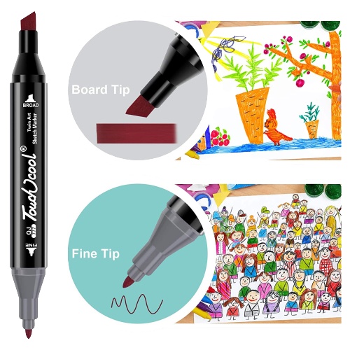 Bộ 48 Bút Vẽ Màu Dạ Nước Đầu 1mm Và 6mm Marker Touchshi Kèm Túi Vải Quai Xách