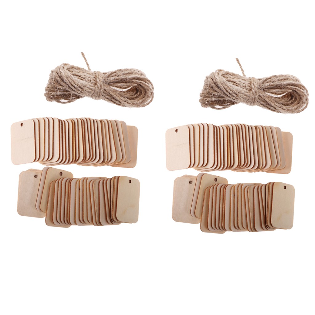 Set 100 Miếng Gỗ Hình Chữ Nhật Dùng Để Làm Đồ Thủ Công Kèm Dây Treo