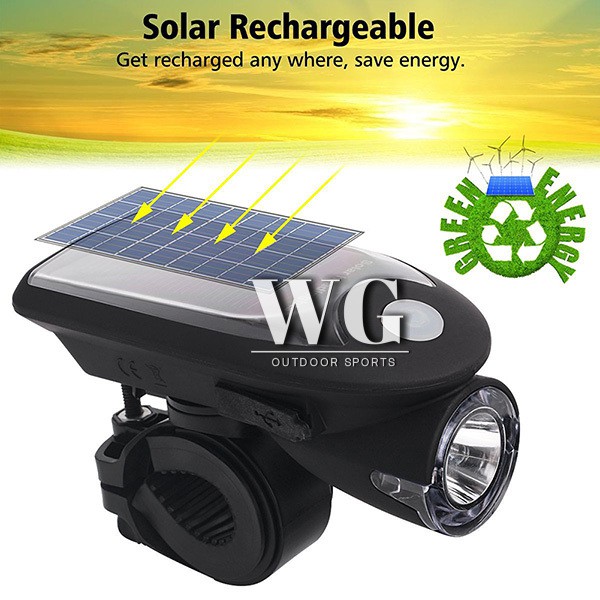 Đèn pin sạc năng lượng mặt trời gắn xe đạp có thể sạc lại chống nước xoay 360 độ