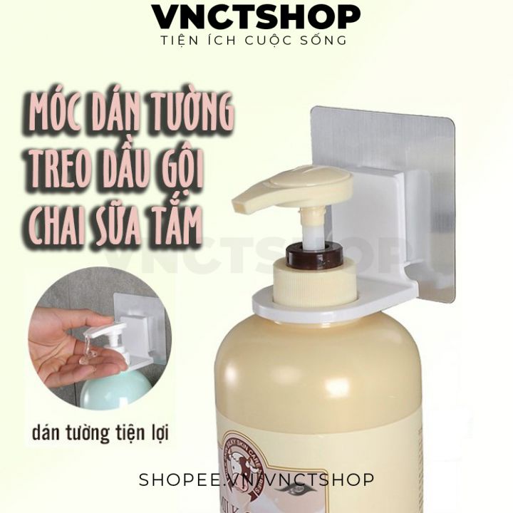 Giá móc treo cổ chai lọ nước rửa tay dầu gội đầu sữa tắm xà phòng dán tường siêu chắc