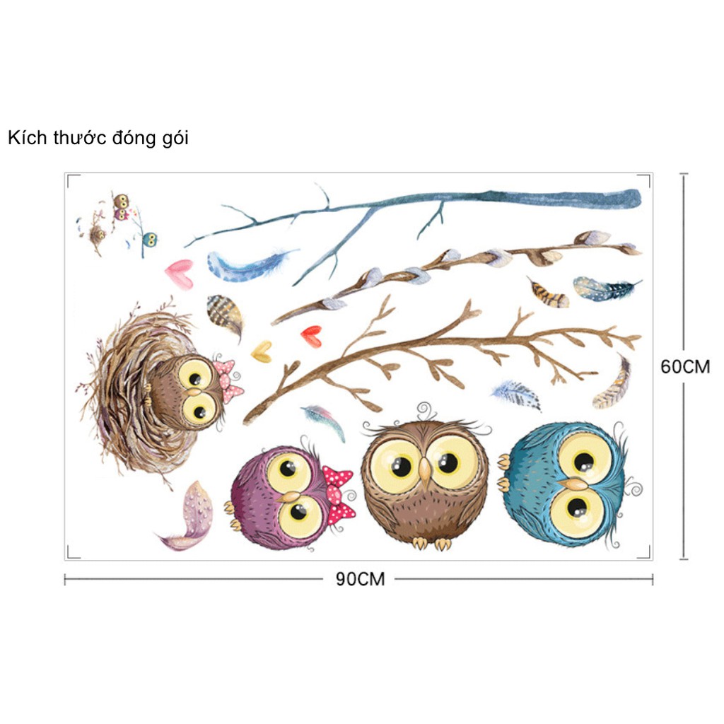 Decal dán tường Cú Mèo đáng yêu cho bé