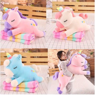 Bộ chăn gối kì lân 3 trong 1 - gối mền ngựa pony, chăn mền, gấu ôm pony- mền cầu vồng - mền trơn