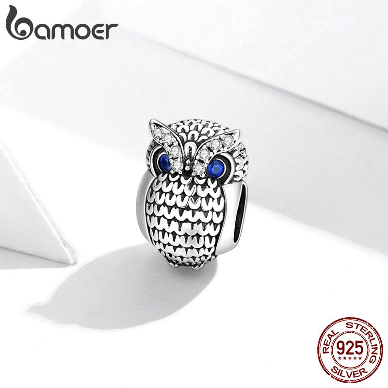 Hạt Trang Sức Bamoer SCC1607 Hợp Kim Bạc 925 Hình Cú Sáng Lấp Lánh Làm Vòng Đeo Tay DIY Dành Cho Nữ