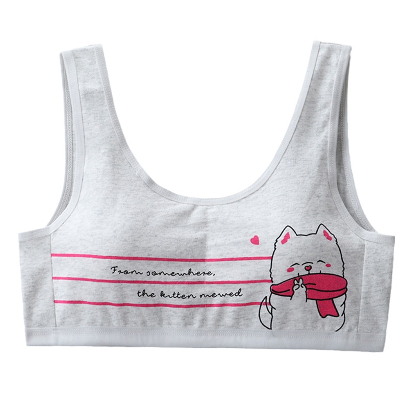 Brroa Áo Ngực Cotton Không Dây In Hình Cún Dễ Thương Có Đệm Tháo Rời Được Dành Cho Thanh Thiếu Niên / Bé Gái